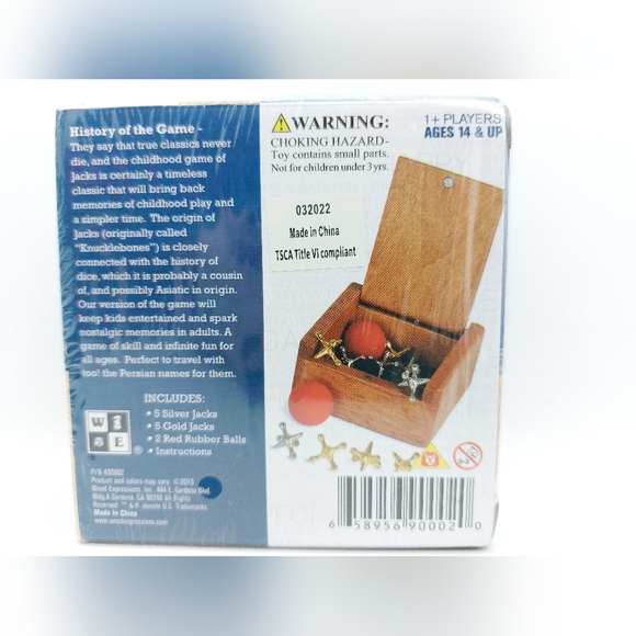 NIB 2013 We Games Jacks in the Box  Family Game Wooden Box Balls Jacks - Picture 3 of 4